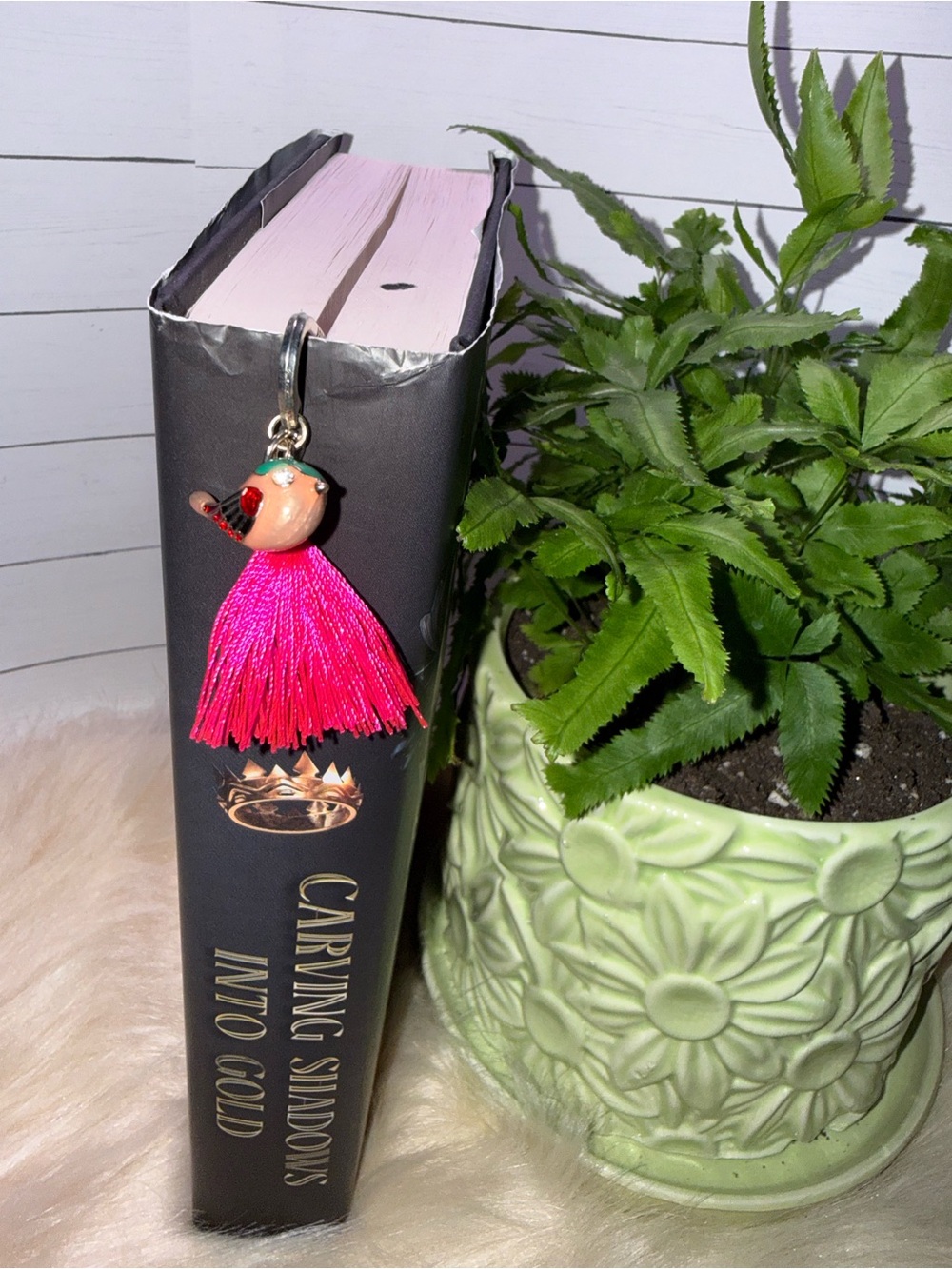 Bright Pink Tassel Bird Bookmark